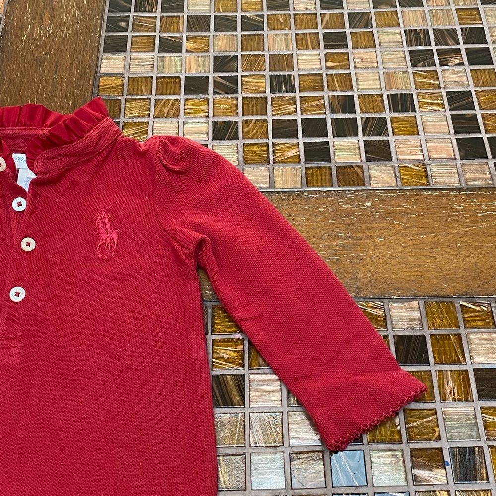 Ralph Lauren Red Ruffle Baby Girl Dress - Picture 2 of 5